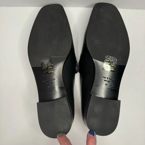 RAG & BONE Aslen Black Leather Loafer With Silver Chain Detail Square Toe Sz 40 - Picture 7 of 16